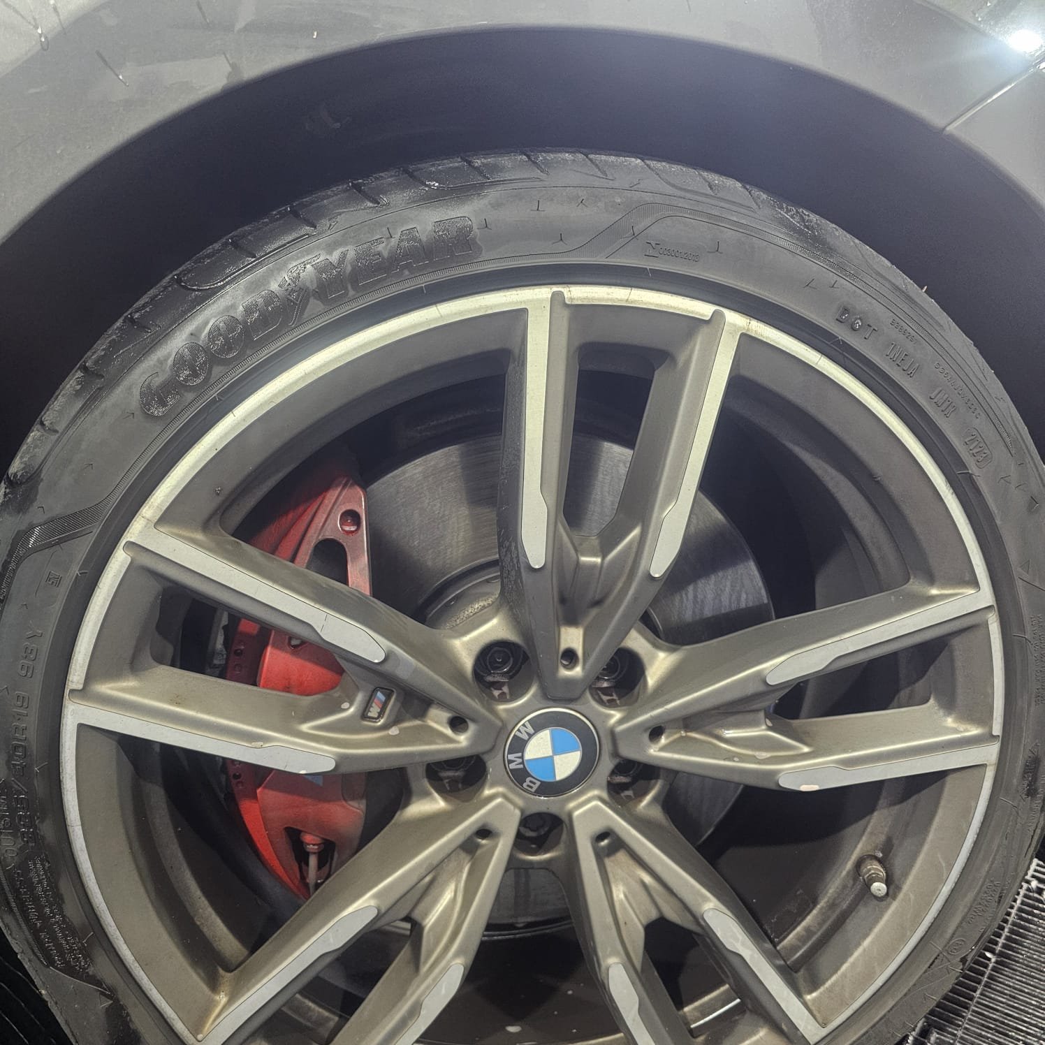 Wheel before cleaning and tire finish